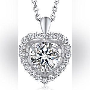 MomentWish 1 Carat Moissanite Heart Necklace 925 Sterling Silver - New in Box